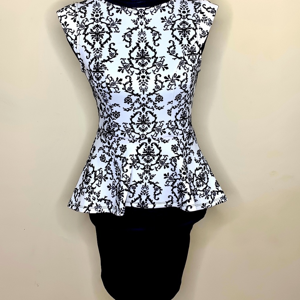 Floral White and Black Dress
